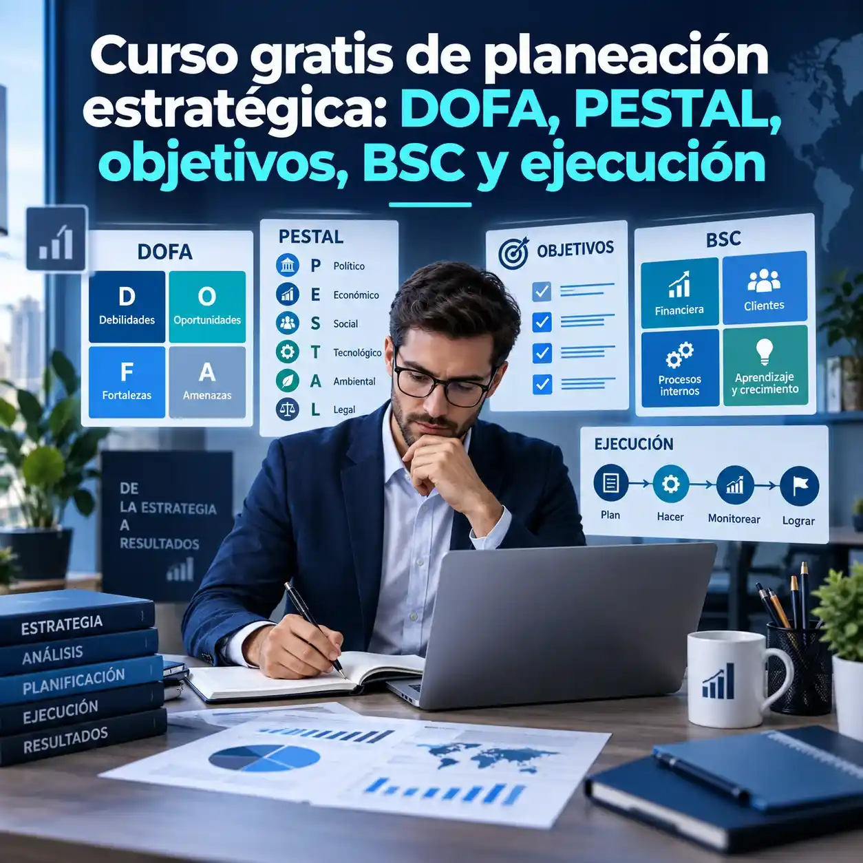 Curso gratis de planeación estratégica DOFA PESTAL objetivos BSC y ejecución