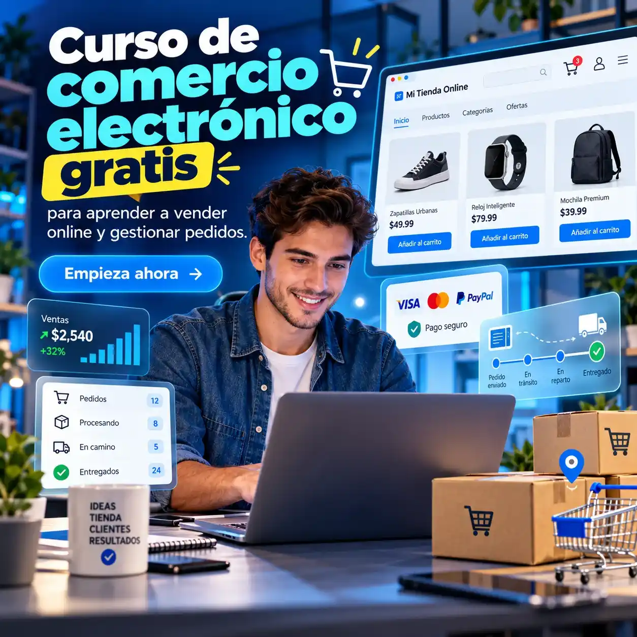 Curso de comercio electrónico gratis para aprender a vender online y gestionar pedidos